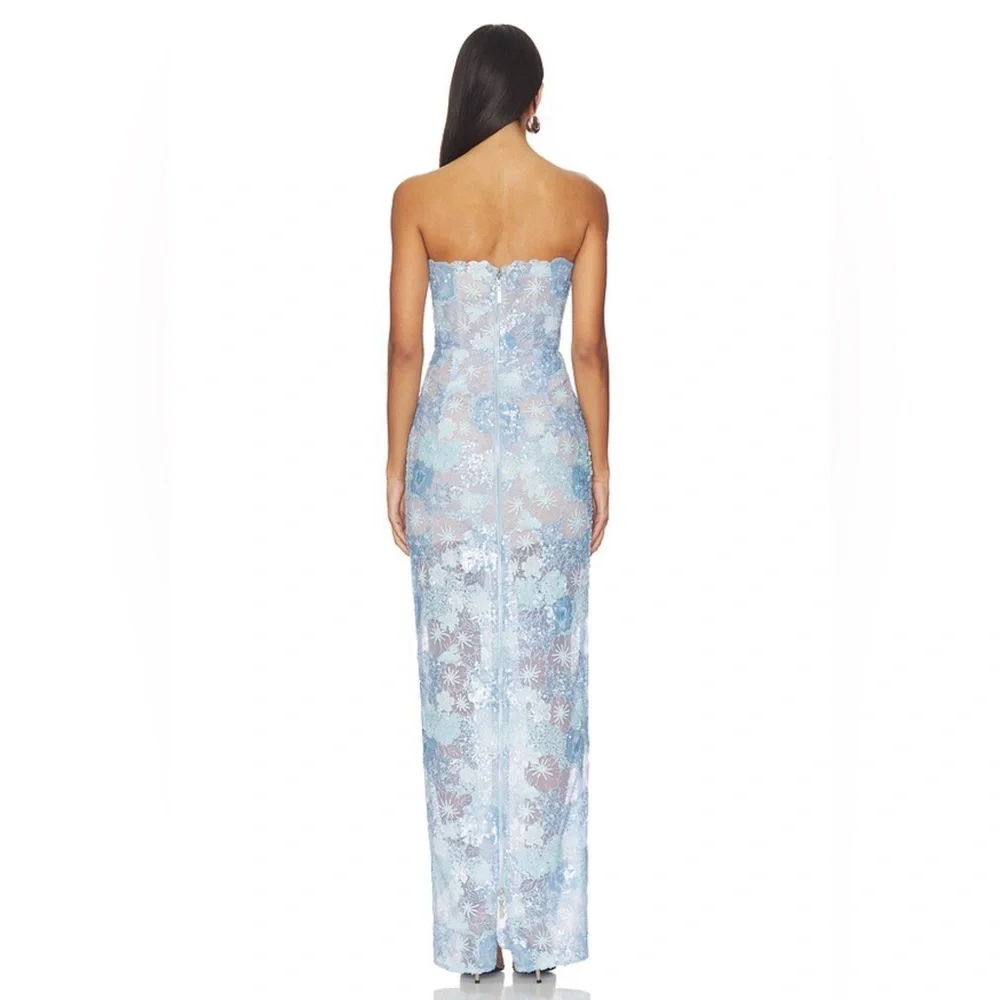 NWOT BRONX AND BANCO Farah Ocean Blue Sequin Multi Strapless Maxi Dress - Picture 4 of 16